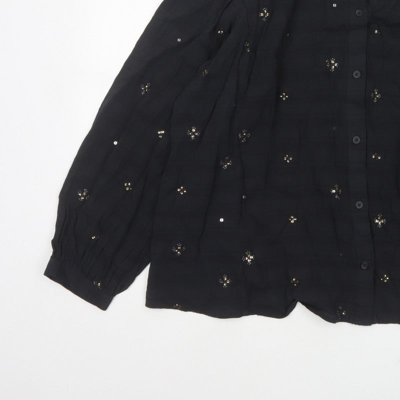 Marks and Spencer Women Black UK 20 Sequin Floral Button-Up Blouse