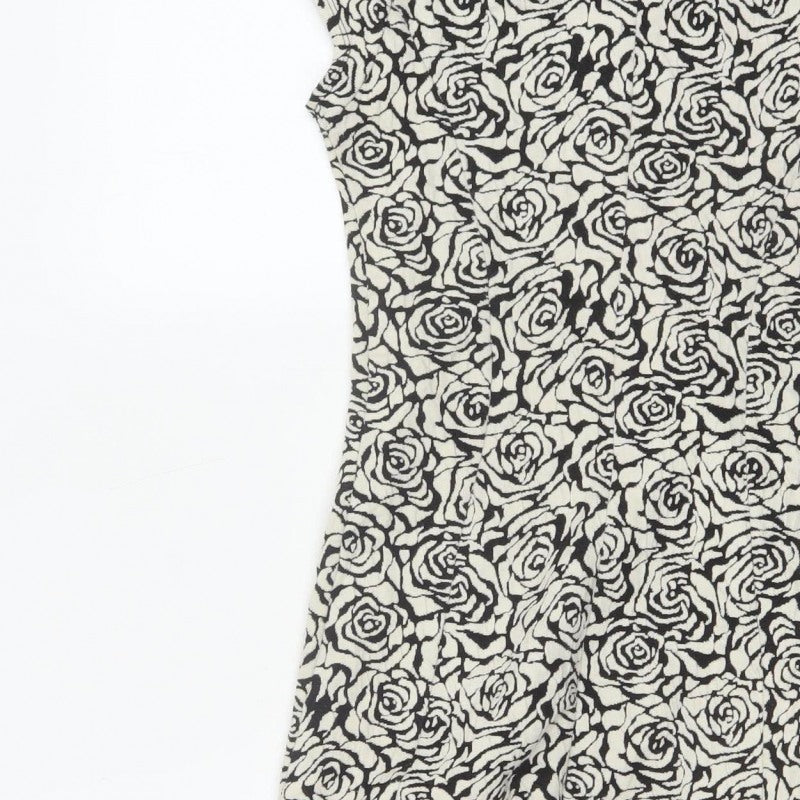 Dorothy Perkins Women Black Ivory UK 6 Bodycon Knee Dress Floral Cap Sleeve