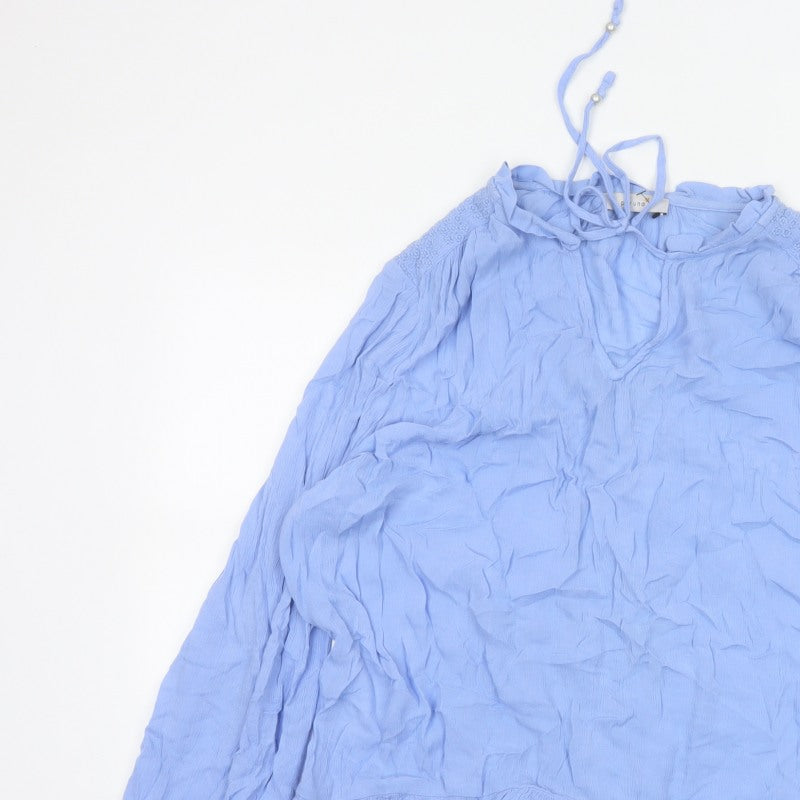Marks & Spencer Women Blue UK 12 Crinkle Ruffle Lace Tunic Blouse