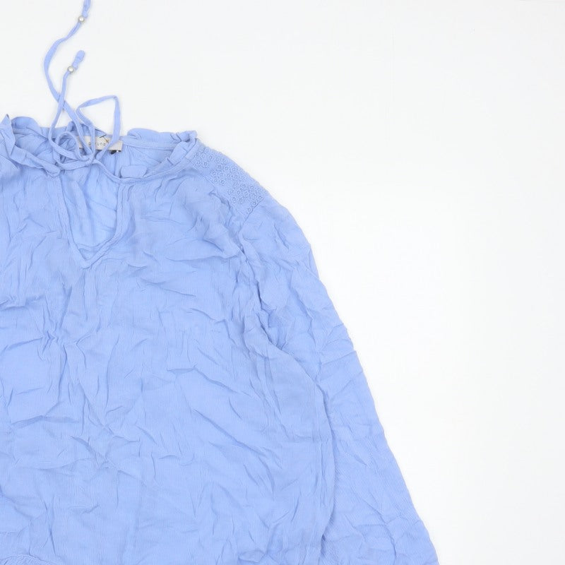 Marks & Spencer Women Blue UK 12 Crinkle Ruffle Lace Tunic Blouse