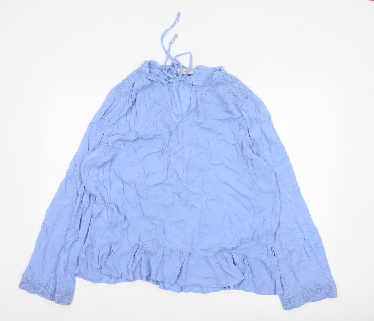 Marks & Spencer Women Blue UK 12 Crinkle Ruffle Lace Tunic Blouse