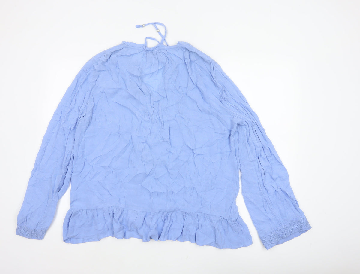 Marks & Spencer Women Blue UK 12 Crinkle Ruffle Lace Tunic Blouse