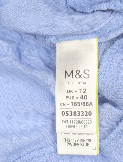 Marks & Spencer Women Blue UK 12 Crinkle Ruffle Lace Tunic Blouse