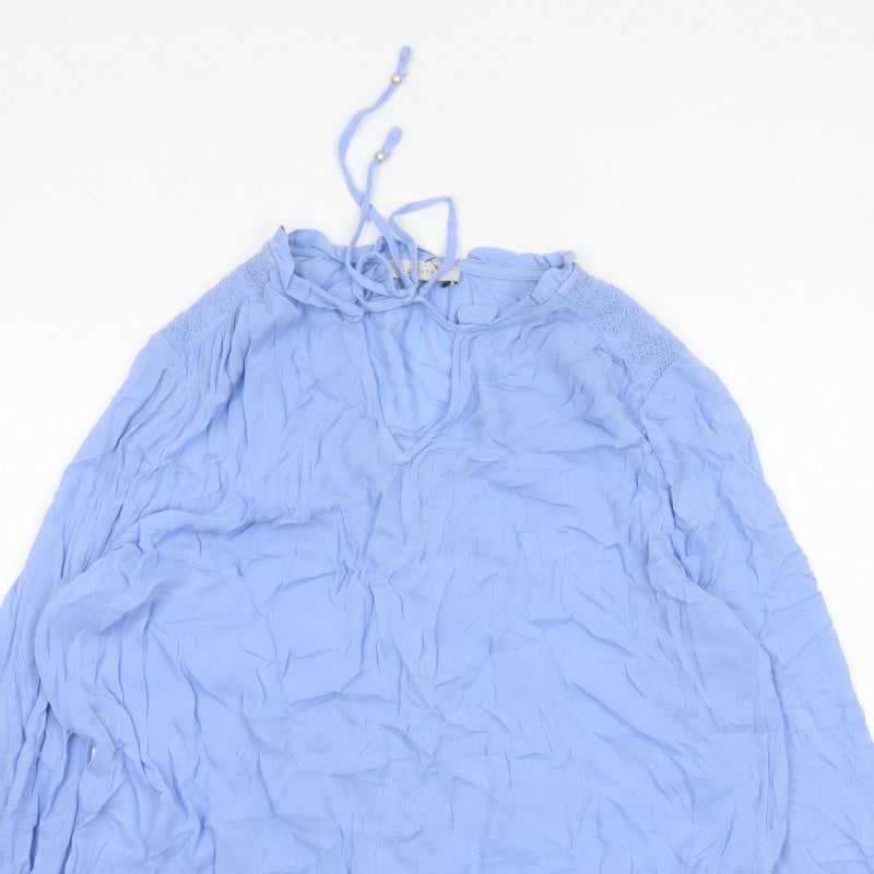 Marks & Spencer Women Blue UK 12 Crinkle Ruffle Lace Tunic Blouse