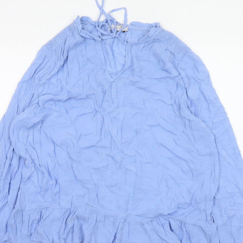 Marks & Spencer Women Blue UK 12 Crinkle Ruffle Lace Tunic Blouse
