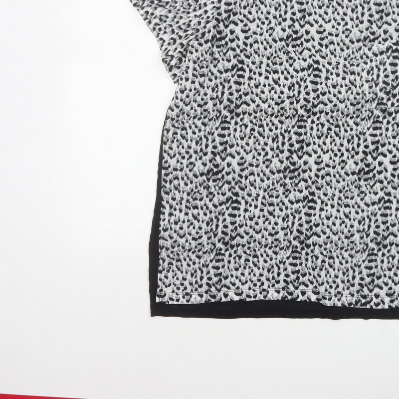 French Connection Women Black White S Animal Print Cap Sleeve Blouse