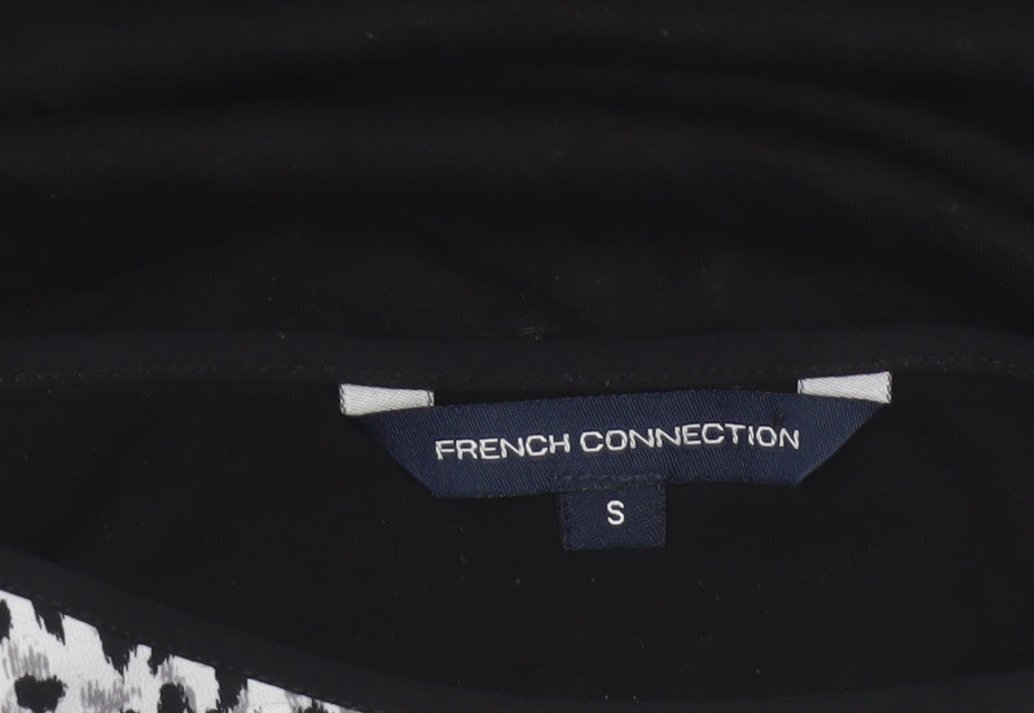 French Connection Women Black White S Animal Print Cap Sleeve Blouse