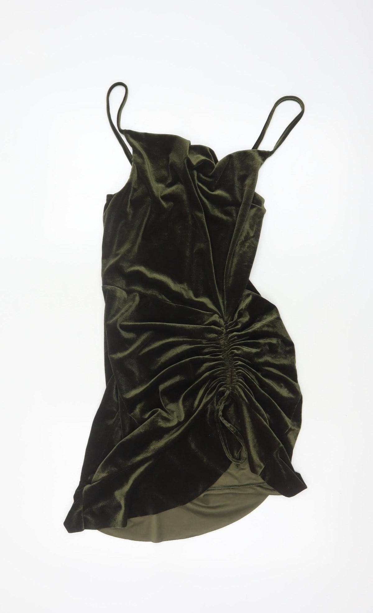 PrettyLittleThing Women Green Velvet Ruched Bodycon Mini Dress UK 16