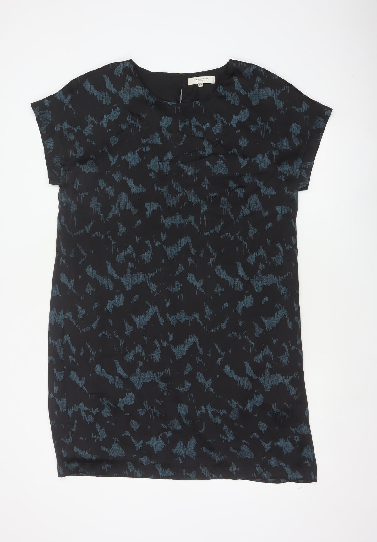 Selected Femme Women Black Blue UK 8 Sheath Dress Geometric Short Sleeve