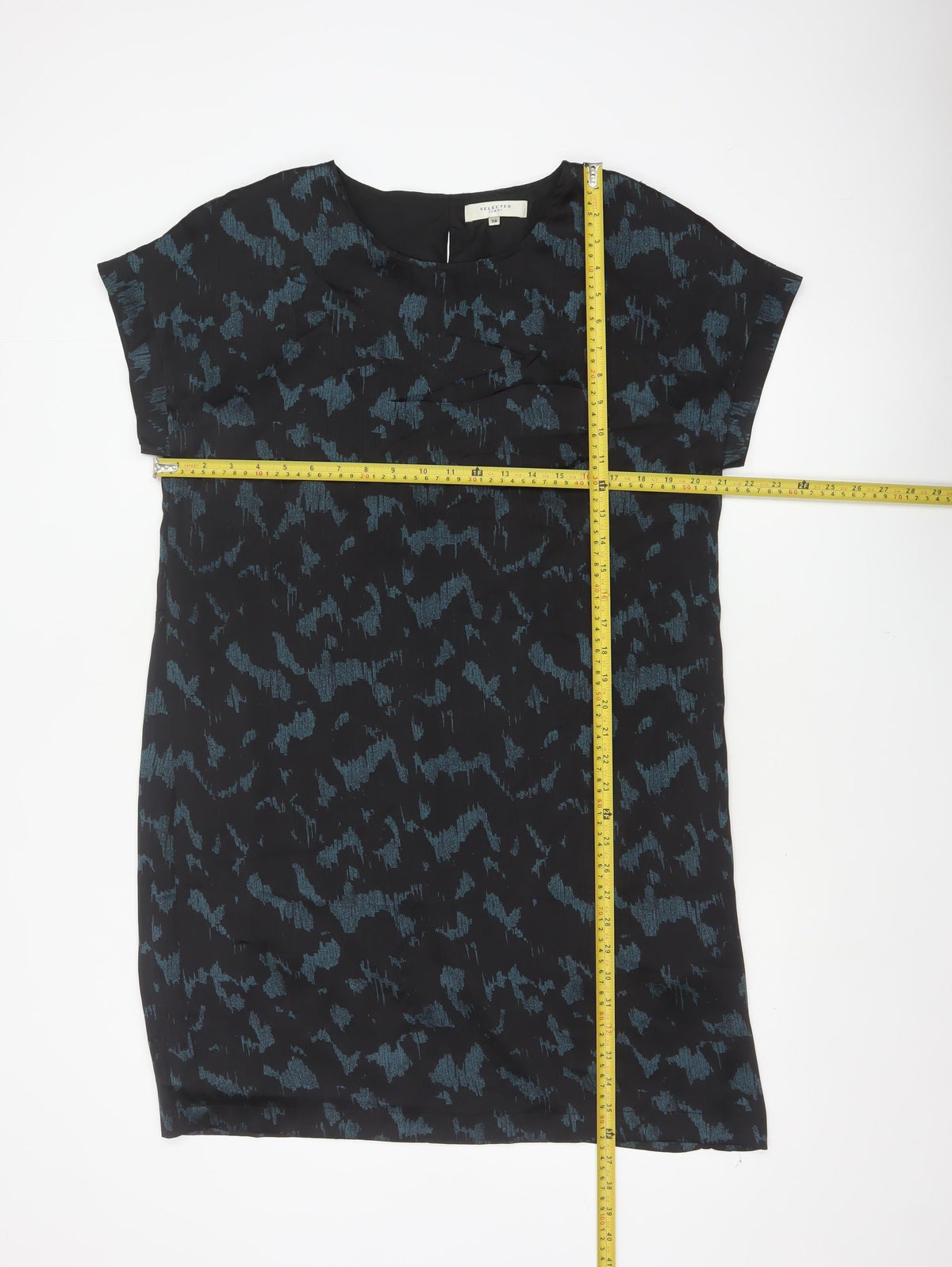 Selected Femme Women Black Blue UK 8 Sheath Dress Geometric Short Sleeve