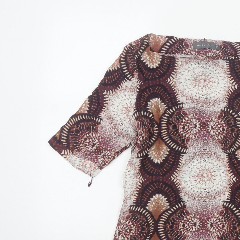 Mint Velvet Women’s Multicoloured UK 12 Kimono Sleeve Geometric Blouse
