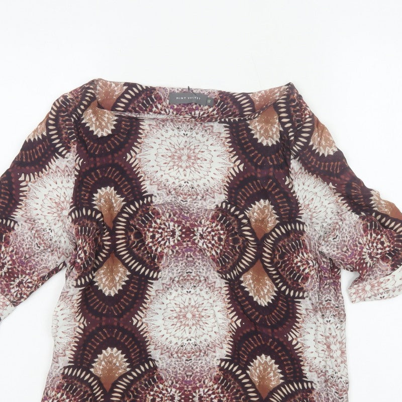 Mint Velvet Women’s Multicoloured UK 12 Kimono Sleeve Geometric Blouse
