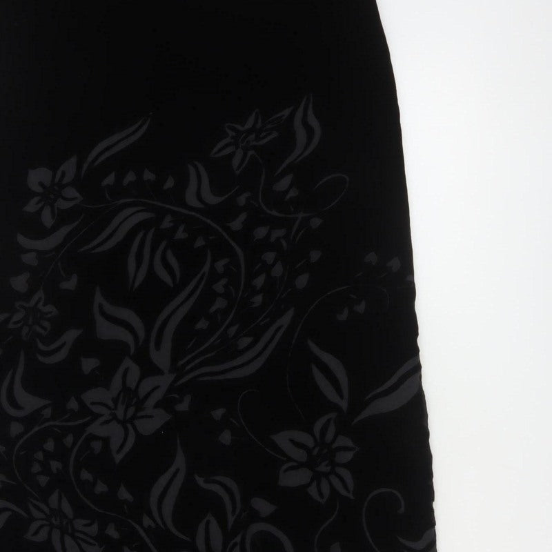 Marks & Spencer Women Black UK 12 Floral Velvet Long Pencil Skirt