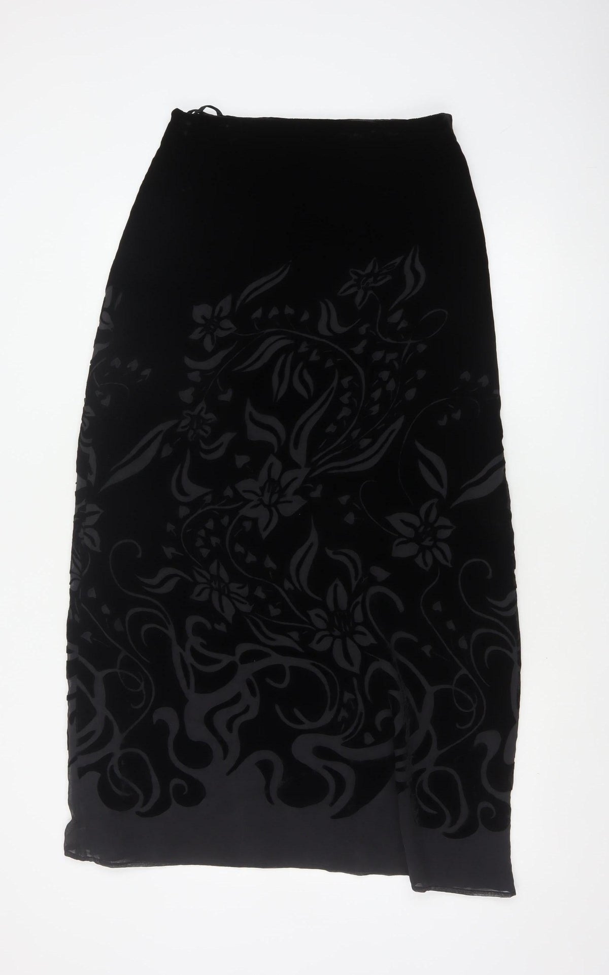 Marks & Spencer Women Black UK 12 Floral Velvet Long Pencil Skirt