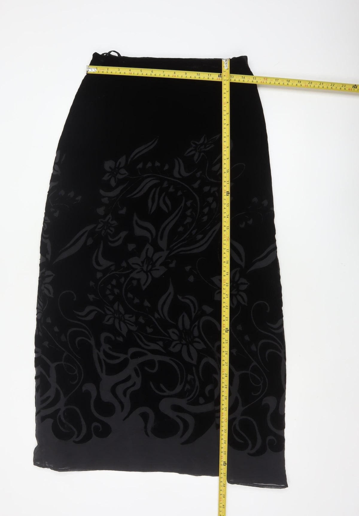 Marks & Spencer Women Black UK 12 Floral Velvet Long Pencil Skirt