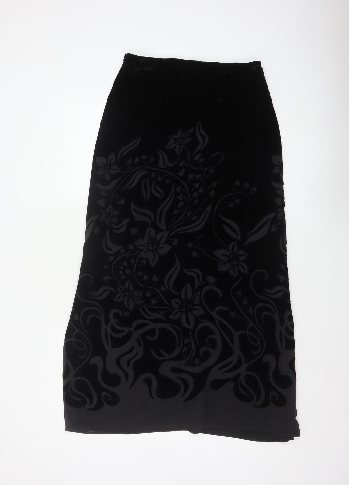 Marks & Spencer Women Black UK 12 Floral Velvet Long Pencil Skirt