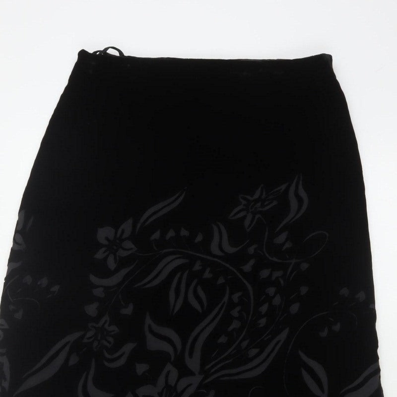 Marks & Spencer Women Black UK 12 Floral Velvet Long Pencil Skirt