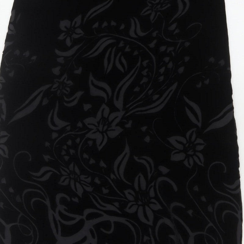 Marks & Spencer Women Black UK 12 Floral Velvet Long Pencil Skirt