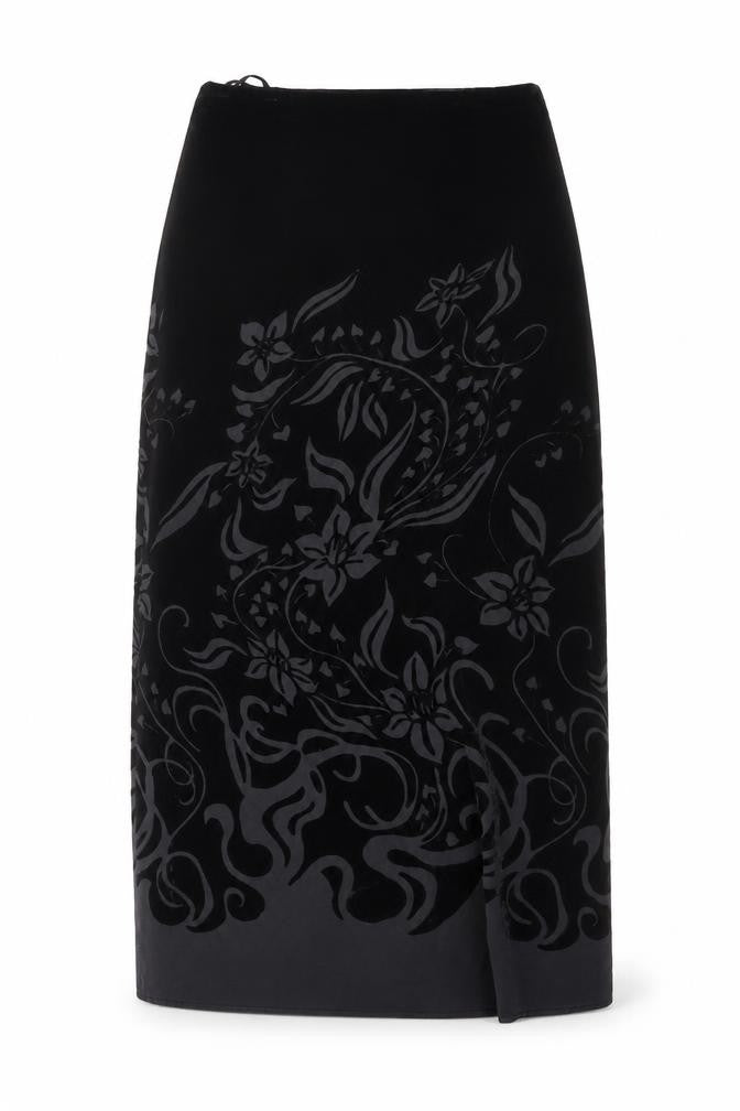 Marks & Spencer Women Black UK 12 Floral Velvet Long Pencil Skirt