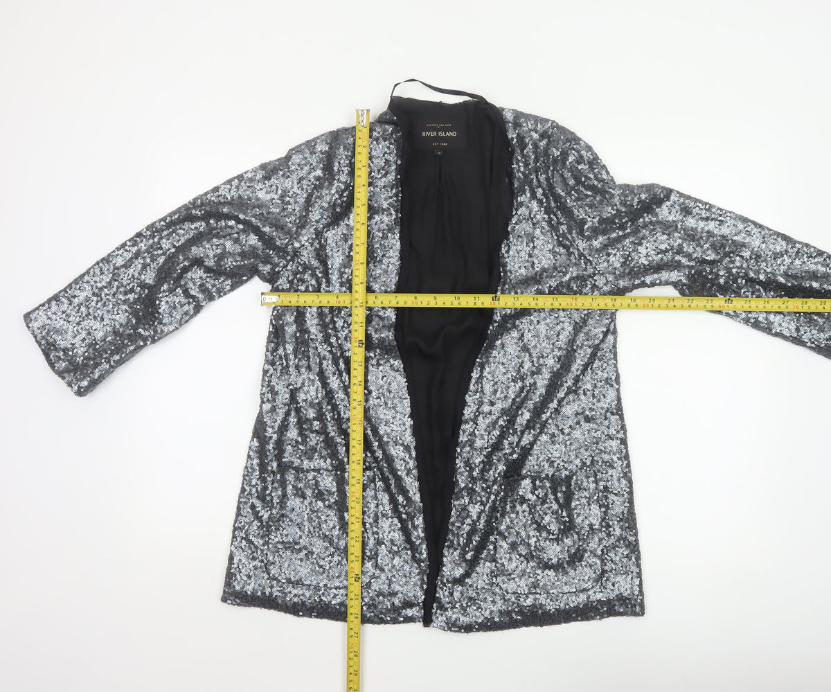 River Island Women’s Silver Sequin Open Party Jacket UK 12