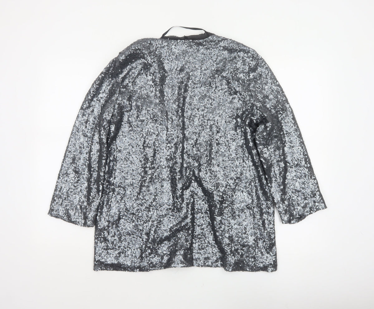 River Island Women’s Silver Sequin Open Party Jacket UK 12