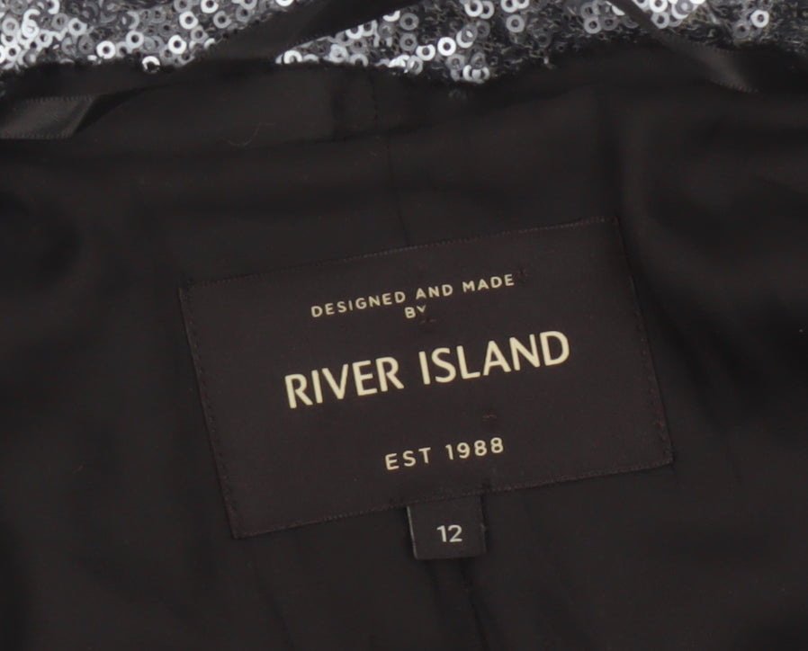 River Island Women’s Silver Sequin Open Party Jacket UK 12
