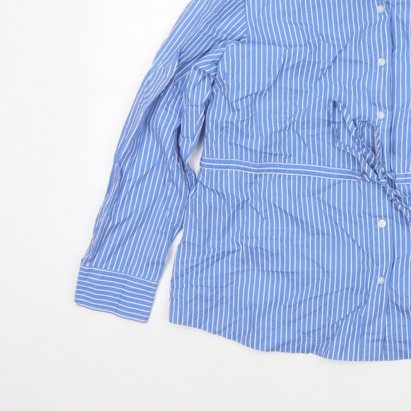 Marks & Spencer Women Blue Stripe UK 14 Tie Waist Button-Up Shirt