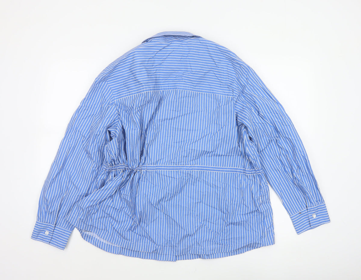 Marks & Spencer Women Blue Stripe UK 14 Tie Waist Button-Up Shirt