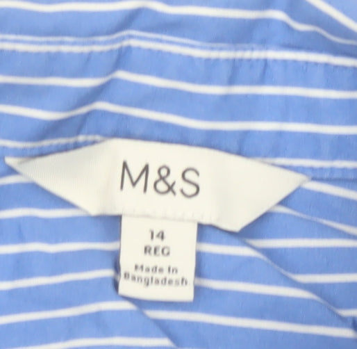 Marks & Spencer Women Blue Stripe UK 14 Tie Waist Button-Up Shirt