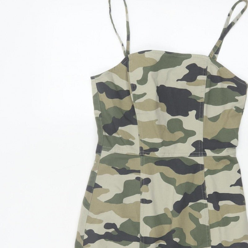 H&M Divided Women's Green Camo UK 10 Bodycon Mini Strappy Dress