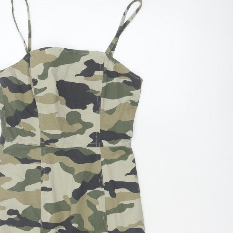 H&M Divided Women's Green Camo UK 10 Bodycon Mini Strappy Dress