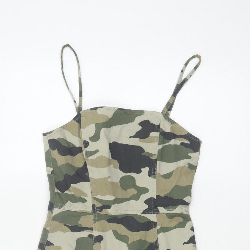 H&M Divided Women's Green Camo UK 10 Bodycon Mini Strappy Dress