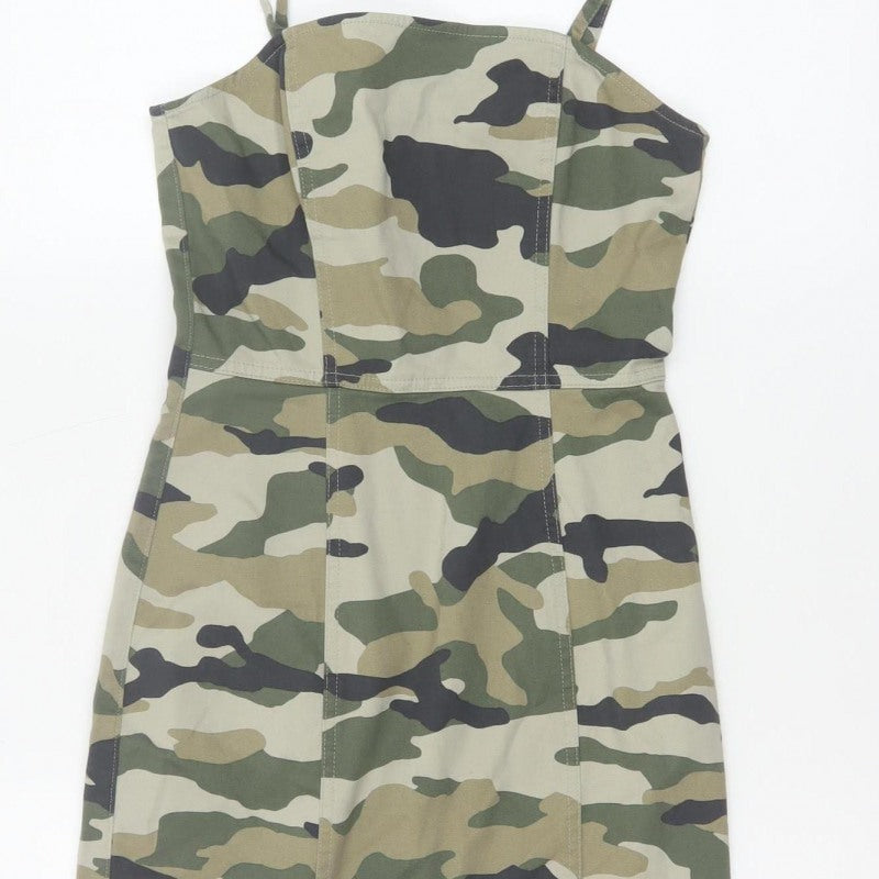H&M Divided Women's Green Camo UK 10 Bodycon Mini Strappy Dress