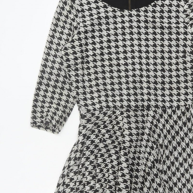 River Island Women Black White UK 12 Fit & Flare Houndstooth Dress