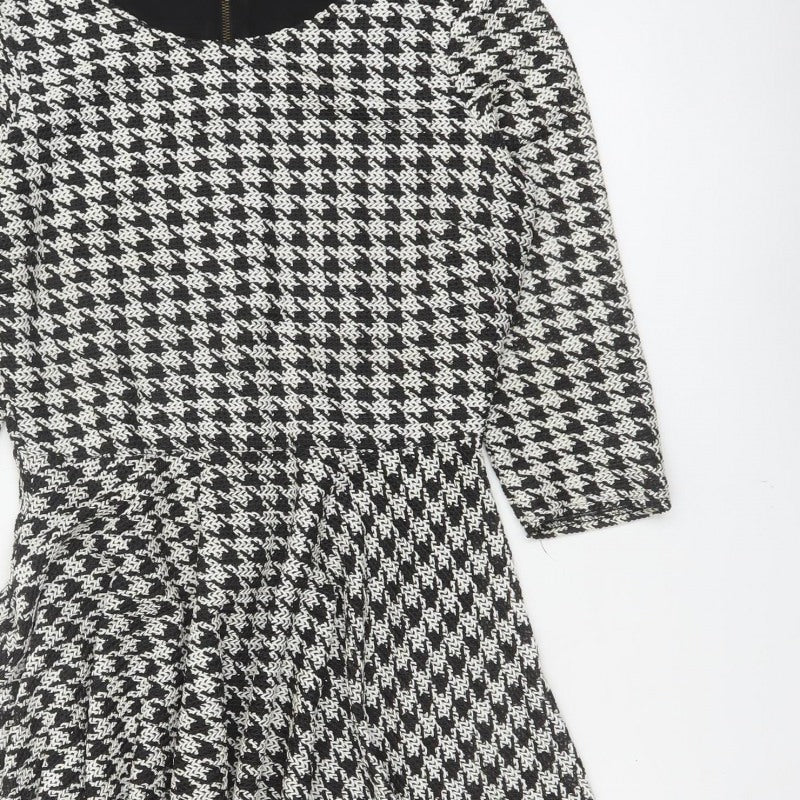 River Island Women Black White UK 12 Fit & Flare Houndstooth Dress