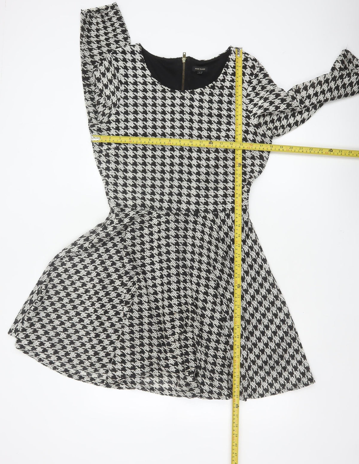 River Island Women Black White UK 12 Fit & Flare Houndstooth Dress