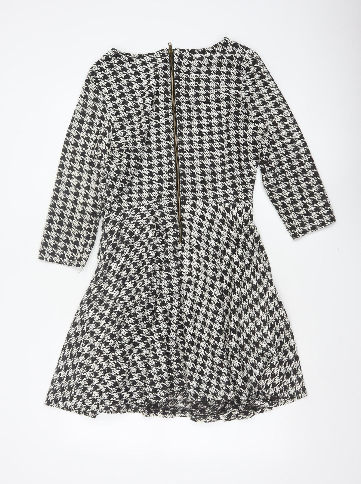 River Island Women Black White UK 12 Fit & Flare Houndstooth Dress