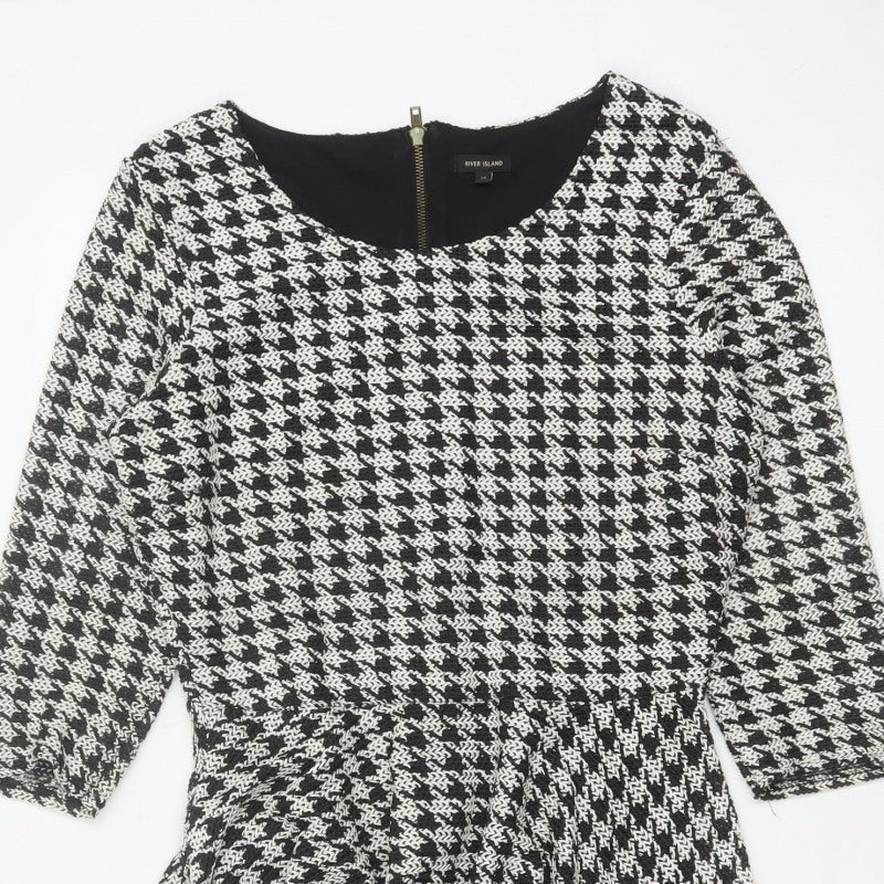 River Island Women Black White UK 12 Fit & Flare Houndstooth Dress