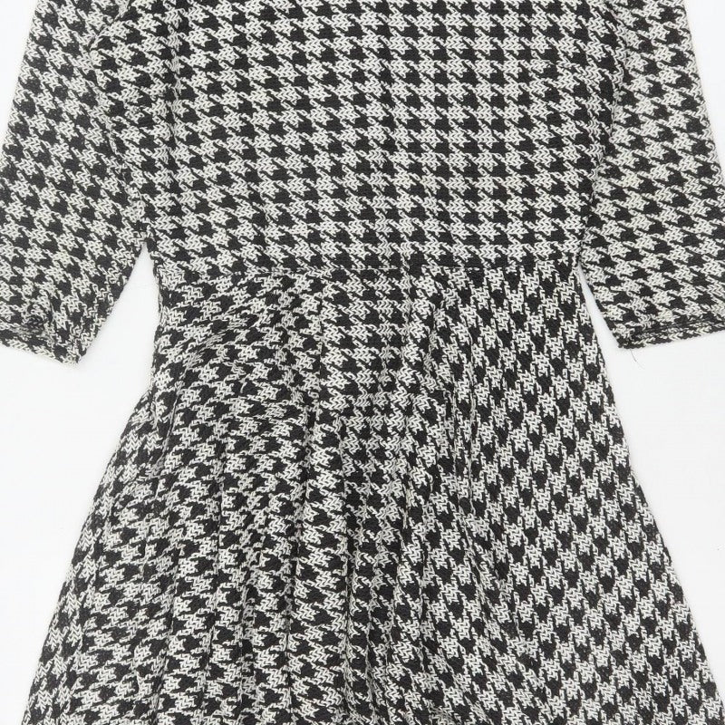 River Island Women Black White UK 12 Fit & Flare Houndstooth Dress