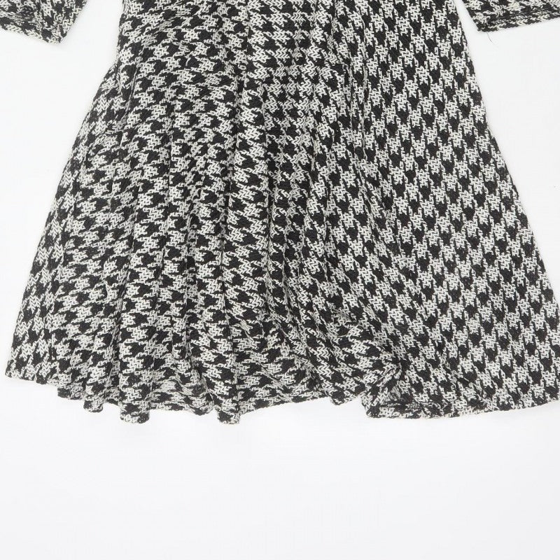 River Island Women Black White UK 12 Fit & Flare Houndstooth Dress