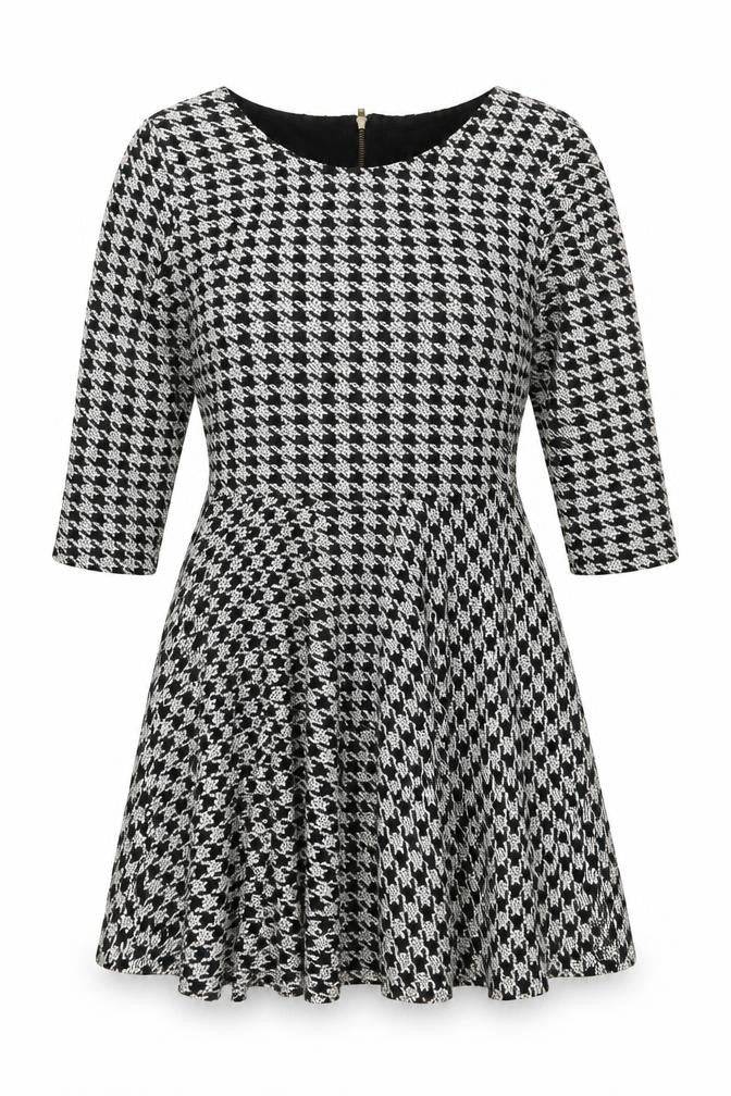 River Island Women Black White UK 12 Fit & Flare Houndstooth Dress