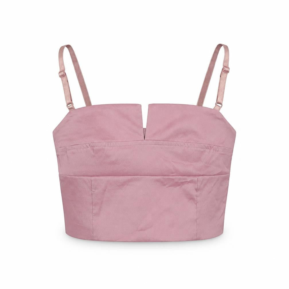 Miss Selfridge Women Pink UK 8 Cropped Satin Camisole Adjustable Strap Top
