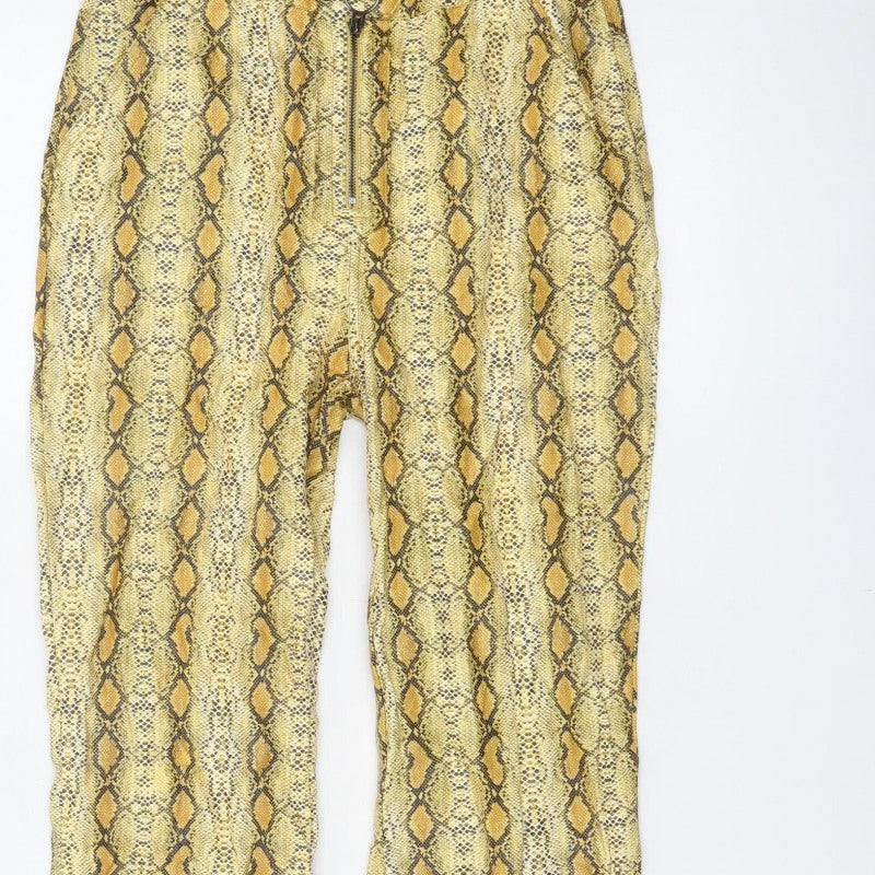 ASOS Women’s Yellow Snake Print Flared Trousers UK 6 High Rise
