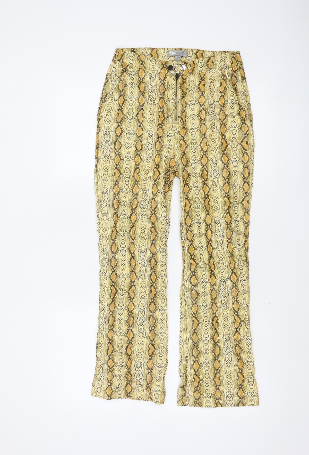 ASOS Women’s Yellow Snake Print Flared Trousers UK 6 High Rise