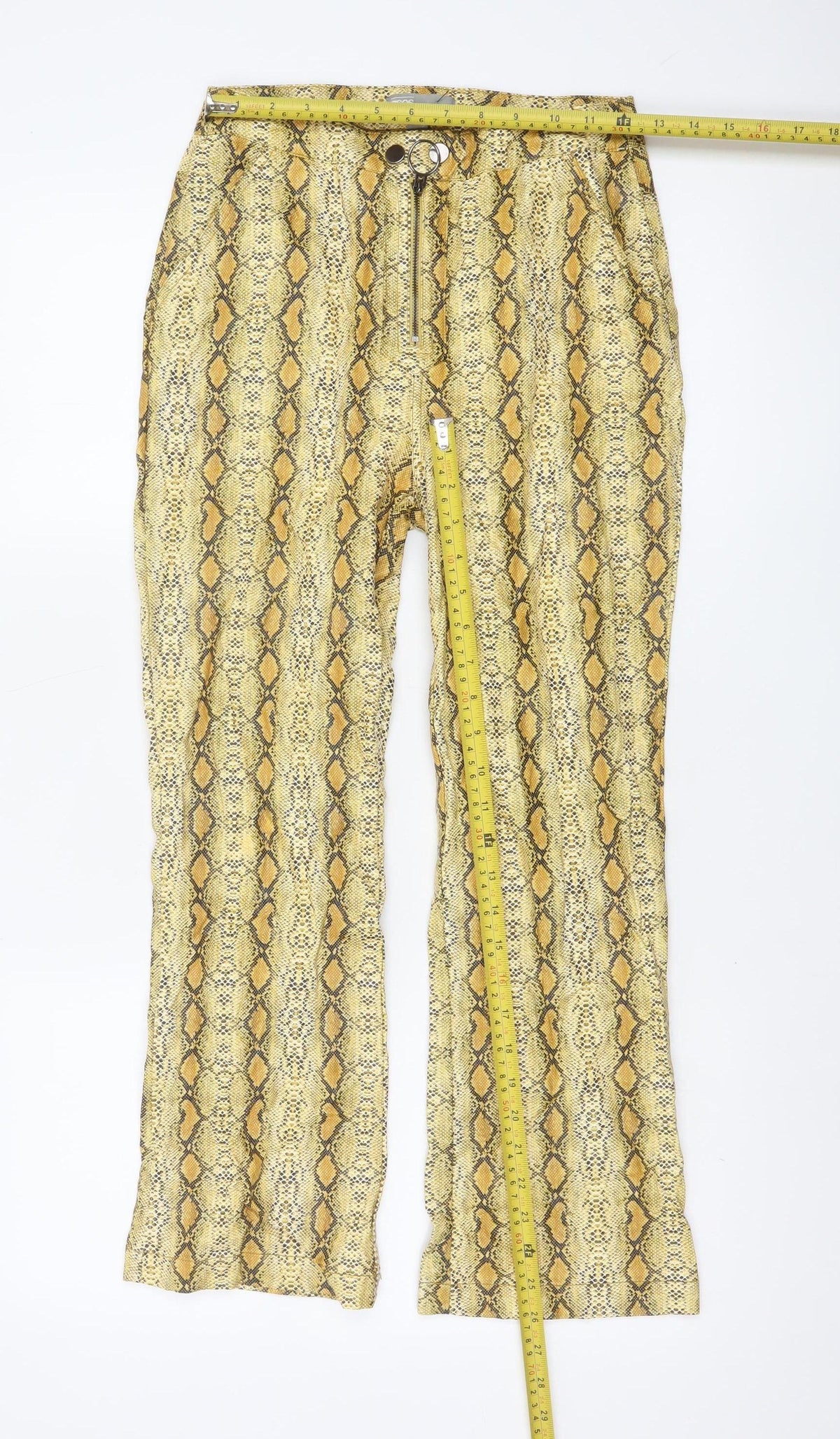 ASOS Women’s Yellow Snake Print Flared Trousers UK 6 High Rise