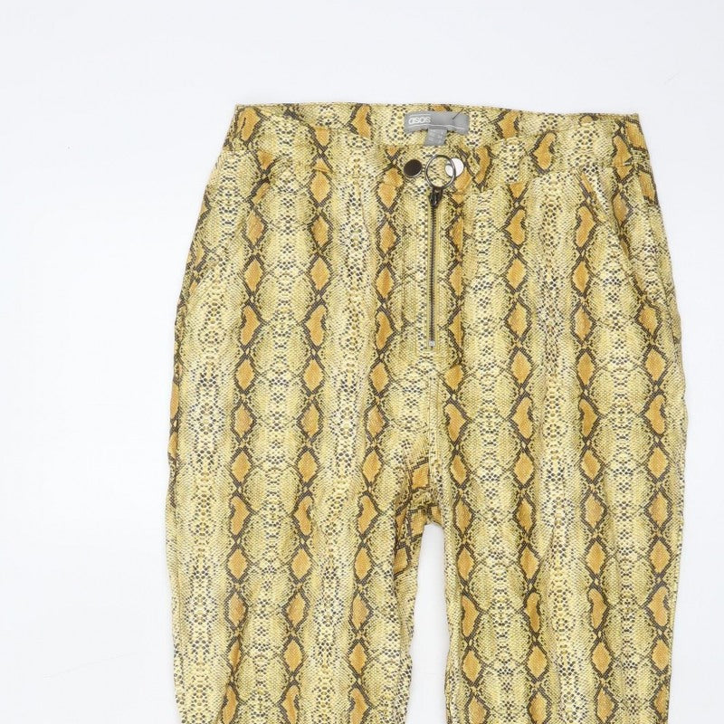 ASOS Women’s Yellow Snake Print Flared Trousers UK 6 High Rise