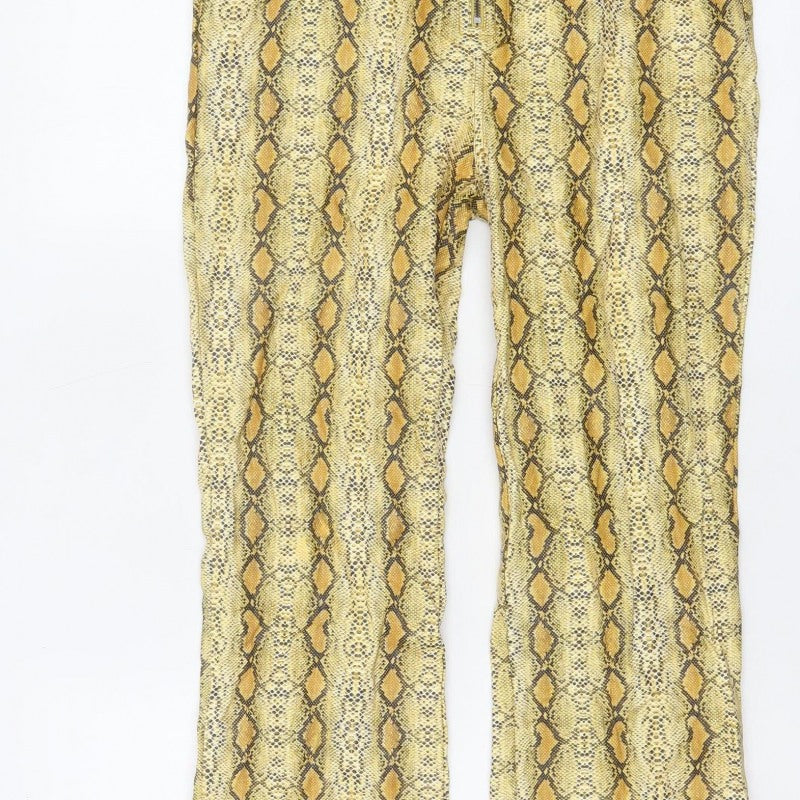ASOS Women’s Yellow Snake Print Flared Trousers UK 6 High Rise