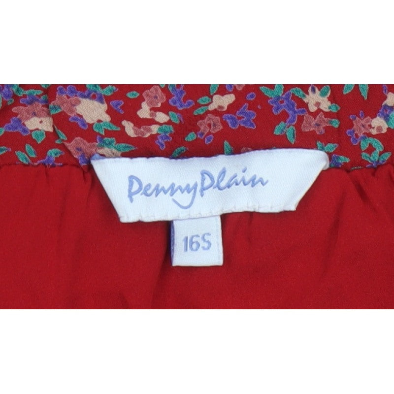 Pennyplain Women Red Floral A-Line Long Skirt UK 16 Petite Lined