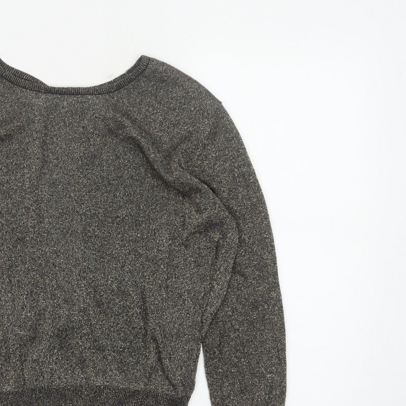 Softgrey Women Grey Metallic Knit Raglan Jumper UK 14 Round Neck