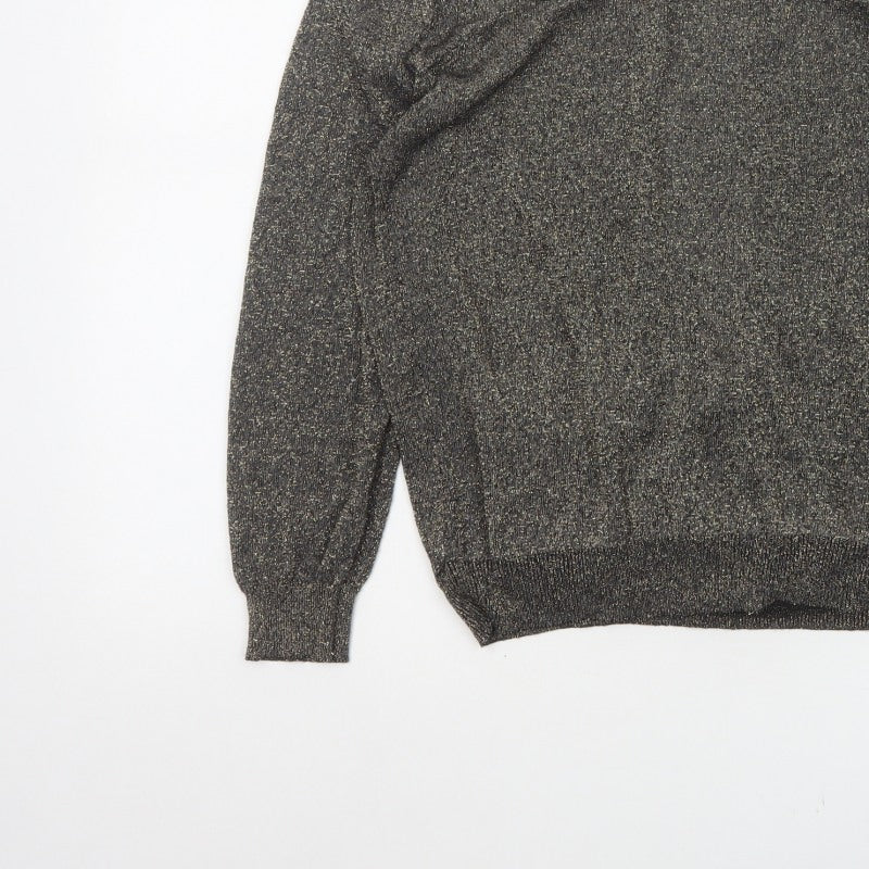 Softgrey Women Grey Metallic Knit Raglan Jumper UK 14 Round Neck